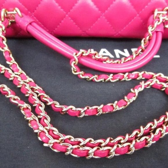 100% AUTHENTIC CHANEL LAMBSKIN QUILTED SMALL HAND TIED TOP HANDLE FLAP BAG - Picture 11 of 16